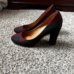 J Crew Plaid Red and Black High Heel Pumps - Women's Classic Block Heel